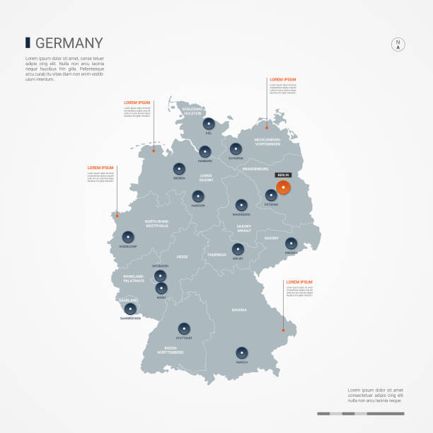 deutschland-infografik-karte-vektor-illustration. - deutschlandkarte stock-grafiken, -clipart, -cartoons und -symbole