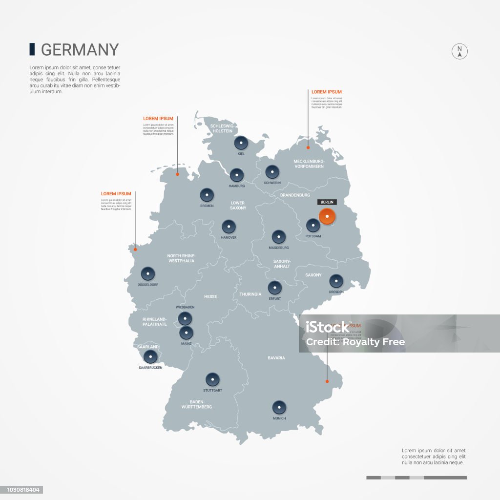 Illustrazione vettoriale della mappa infografica della Germania. - arte vettoriale royalty-free di Germania