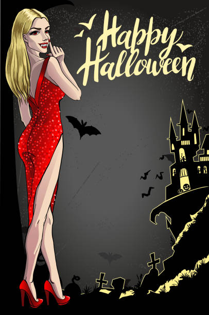 Sexy Vampire Lady. Halloween Vector Illustration with layers Sexy Vampire Lady. Halloween Vector Illustration Eps 8 with layers. male vampire biting his victim stock illustrations