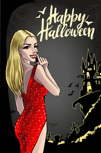 Sexy Vampire Lady. Halloween Vector Illustration with layers Sexy Vampire Lady. Halloween Vector Illustration Eps 8 with layers. male vampire biting his victim stock illustrations