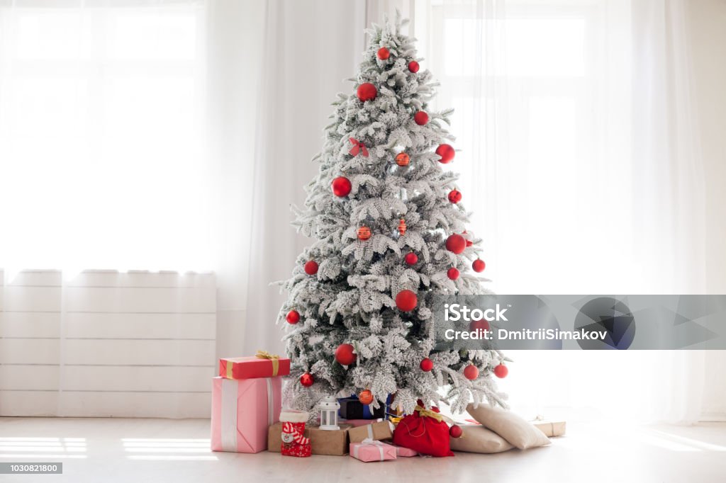 Christmas Home Interior with White Christmas tree Christmas Home Interior with White Christmas tree 1 Christmas Tree Stock Photo