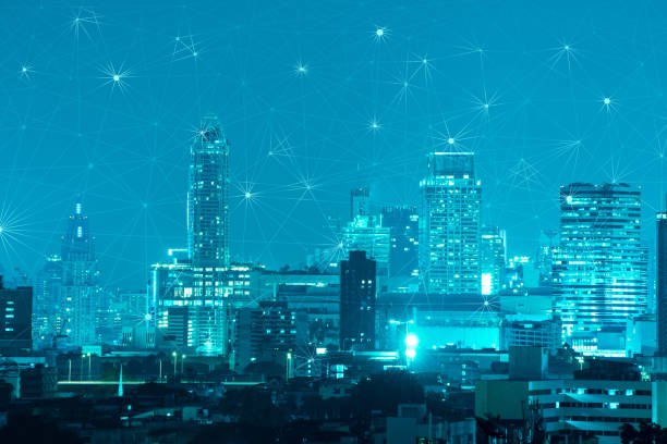 istock Digital Composite Image Of Illuminated City Against Sky At Night 1030826088