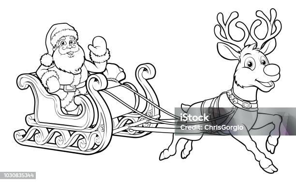 Santa Claus Christmas Fling Sleigh Sled Reindee Stock Illustration - Download Image Now - Coloring, Christmas, Santa Claus