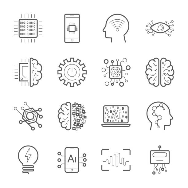 Internet of Things IOT , Artificial Intelligence AI , Innovative Smart Cyber Security Digital Information Technologies IT Vector Icon Set. Industry 4.0 Internet of Things IOT , Artificial Intelligence AI , Innovative Smart Cyber Security Digital Information Technologies IT Vector Icon Set. Industry 4.0. EPS 10 automation logo stock illustrations