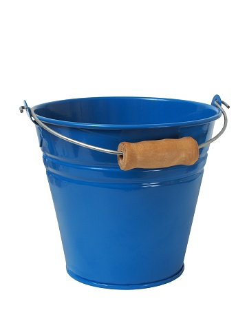 Blue metal bucket isolated on white background