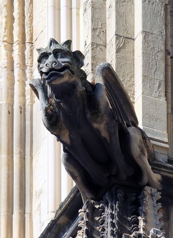 Close up of a  medieval gargoyle on the wall of york minster england