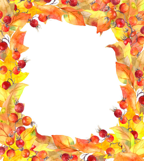 istock Autumn leaves and berries. Autumn frame. Watercolor card 1030854536