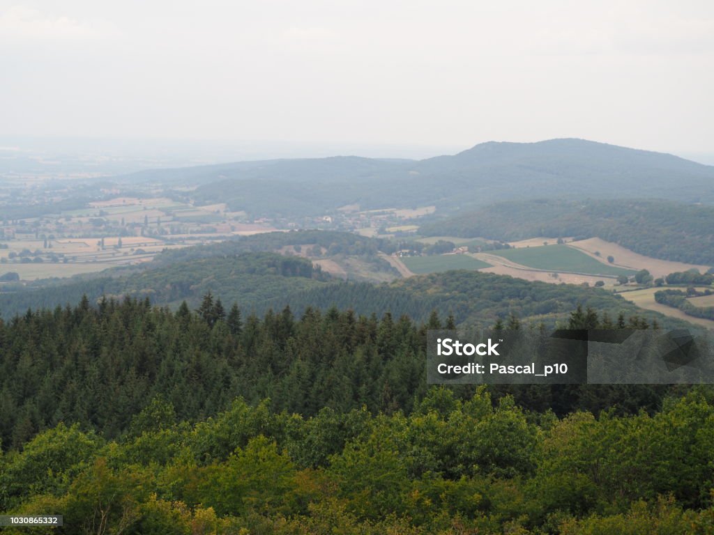 View on the French countryside Mont Saint-Romain, France – August 30, 2018: photography showing the French countryside from the village of Mont Saint-Romain near the city of Mâcon, France 2018 Stock Photo