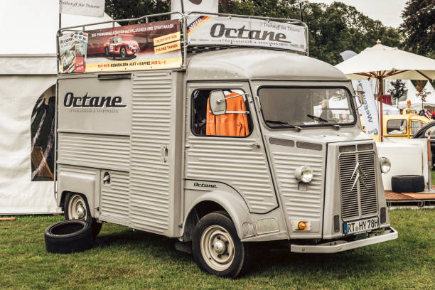 Citroen HY classic French panel van Citroen HY classic panel van parked in a park.The car is on display during the 2017 Classic Days ticketed event at Dyck Castle in Juchen, Germany. citroen hy stock pictures, royalty-free photos & images