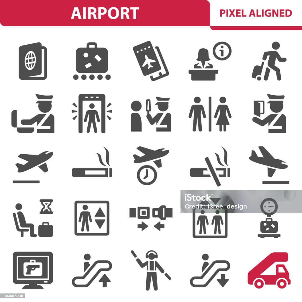 Airport Icons Professional, pixel perfect icons, EPS 10 format. Icon Symbol stock vector