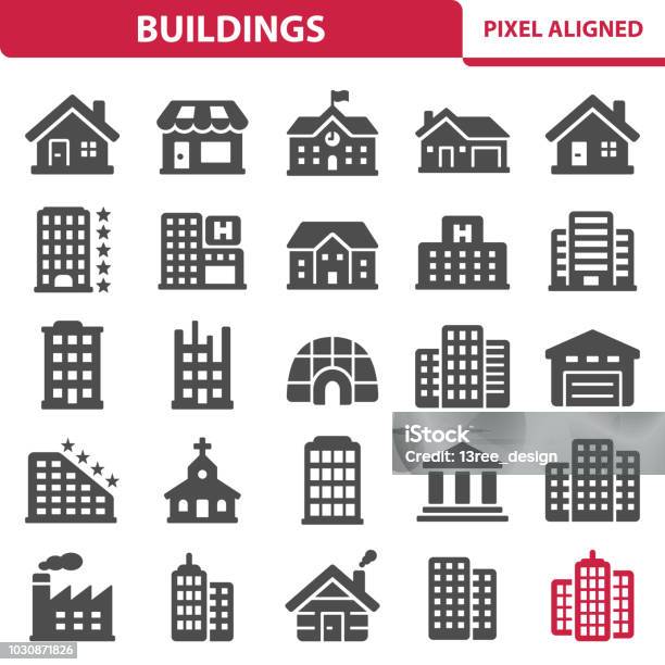 Ilustración de Edificios y más Vectores Libres de Derechos de Ícono - Ícono, Arquitectura exterior, Sector de la construcción