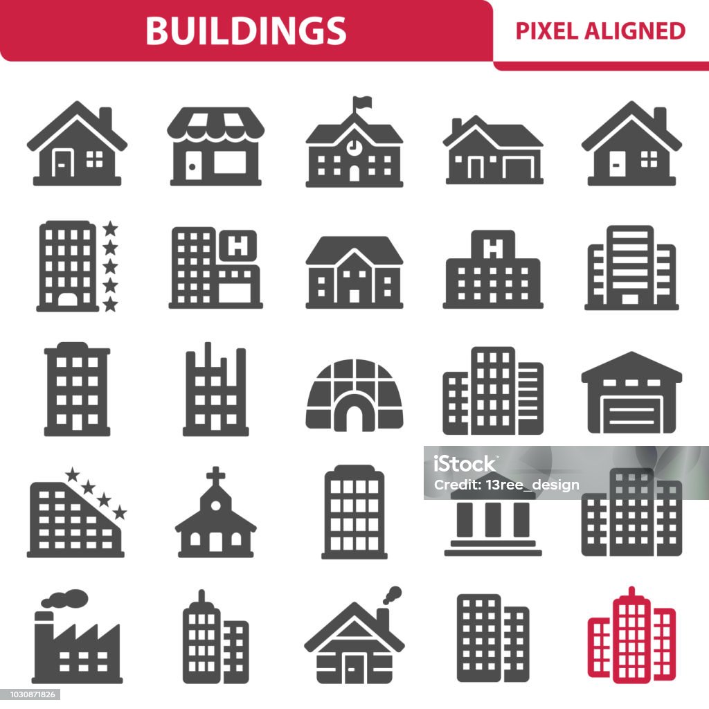 Buildings Professional, pixel perfect icons, EPS 10 format. Icon Symbol stock vector