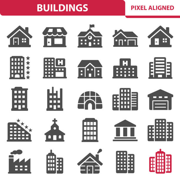 Buildings Professional, pixel perfect icons, EPS 10 format. industrial building stock illustrations