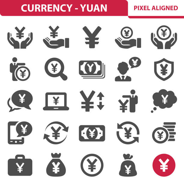 валюта - иконки юаня/иены - currency symbol currency chinese yuan note taiwanese currency stock illustrations