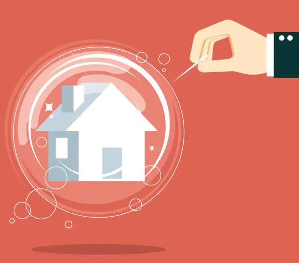 Vector illustration of Hand holding pin to house bubble