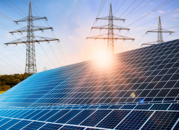 istock Photovoltaic system with power poles 1030878258