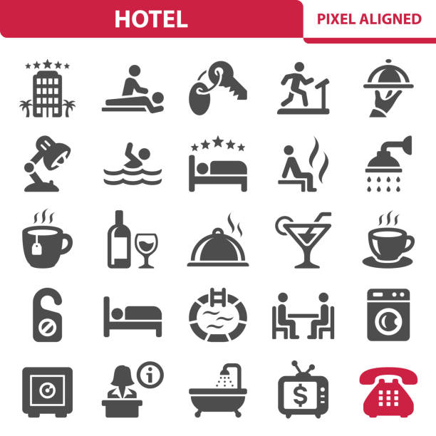 ilustraciones, imágenes clip art, dibujos animados e iconos de stock de iconos del hotel - hotel