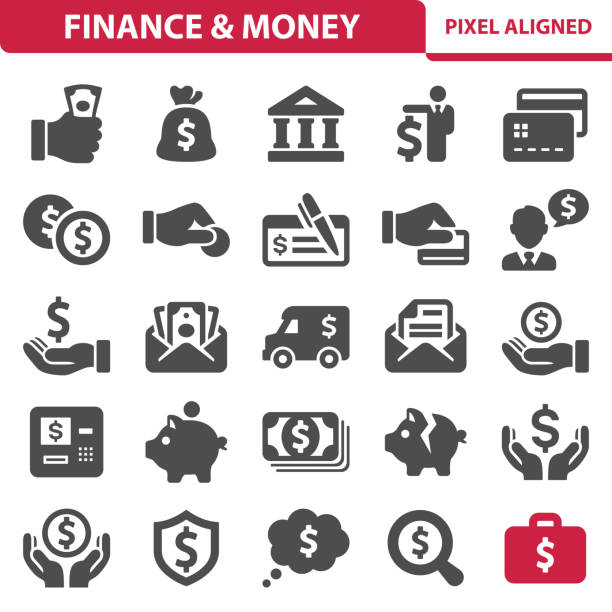 finanzen & geld symbole - bank stock-grafiken, -clipart, -cartoons und -symbole