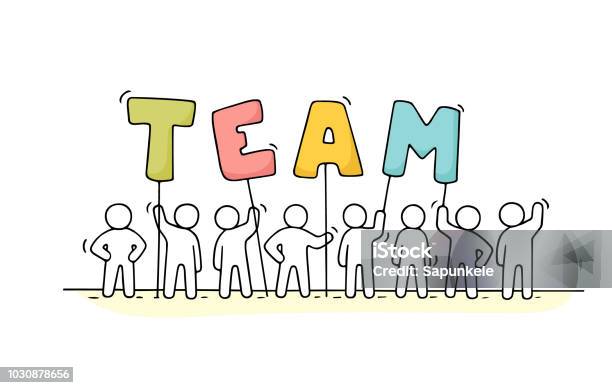 Working Little People With Word Team Stock Illustration - Download Image Now - Teamwork, Single Word, Text