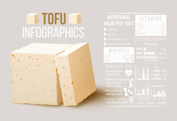 illustrations, cliparts, dessins animés et icônes de éléments d’infographique de tofu. valeur nutritive de tofu, fromage de tofu. vector stock - nutritional