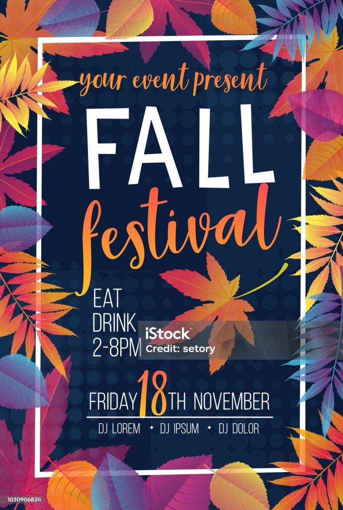 Seasonal autumn banner Trendy seasonal fall festival poster or flyer with gradient bright autumn foliage of maple, oak, elm and chestnut. Autumn stock vector