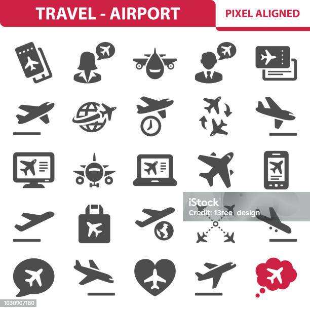Voyage Aéroport Icônes Vecteurs libres de droits et plus d'images vectorielles de Icône - Icône, Avion, Voyage