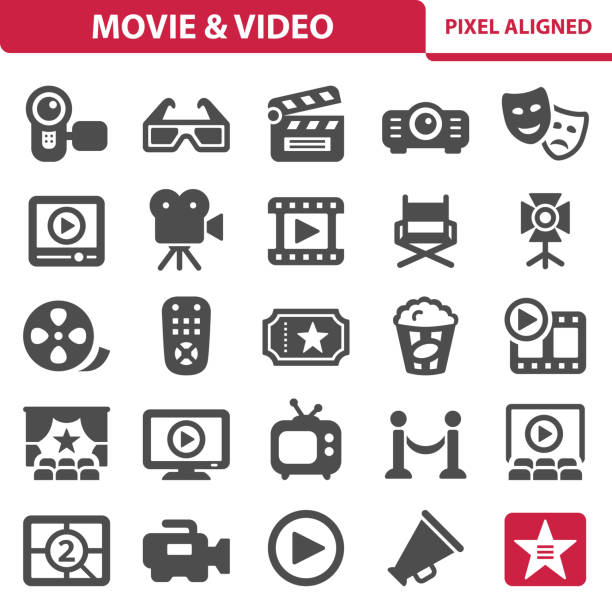 ilustraciones, imágenes clip art, dibujos animados e iconos de stock de película & iconos de vídeo - video symbol movie computer icon