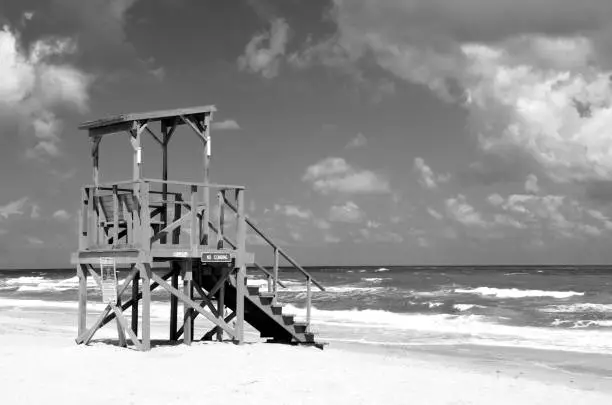 Lifeguard stand with nobody on the ocean beach St. Augustine, Florida