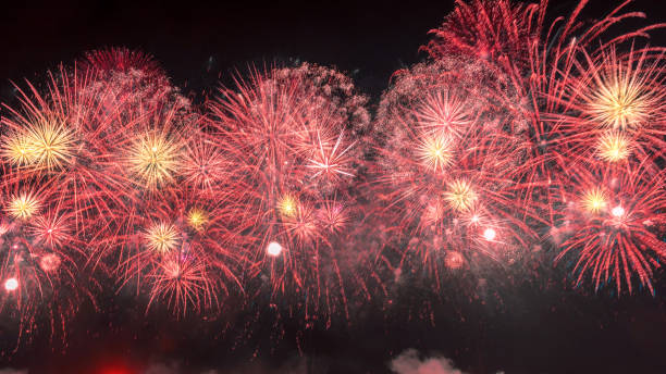 istock Red color New Year fireworks display 1030916266