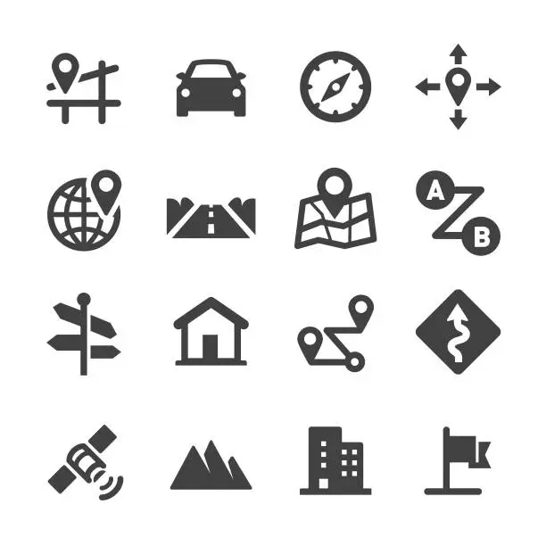 Vector illustration of Road Trip and Navigation Icons - Acme Series