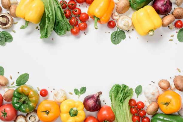 elevated view of frame made of ripe vegetables isolated on white elevated view of frame made of ripe vegetables isolated on white vegetables clipping path stock pictures, royalty-free photos & images