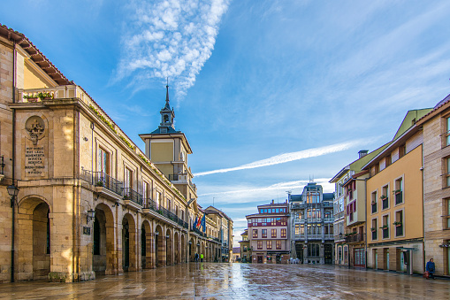 Oviedo, Asturias, Spain; January 2016: The Constitution Square  is the Main square of Oviedo, it hosts the he town hall of the city,  in the province of Asturias, Spain