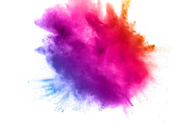 istock Abstract multicolored powder explosion on white background.  Freeze motion of color dust  particles splash. Painted Holi 1030940818