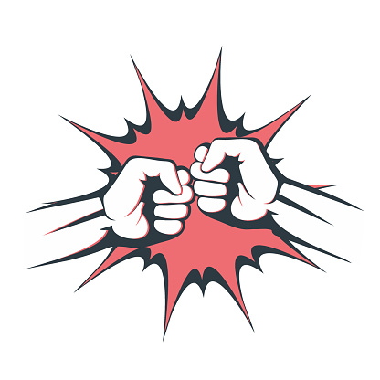 Two fists bumping together vector illustration, two hands with fists