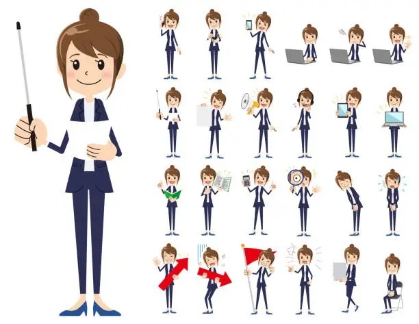 Vector illustration of Business women charactor set. Presenting in various action.