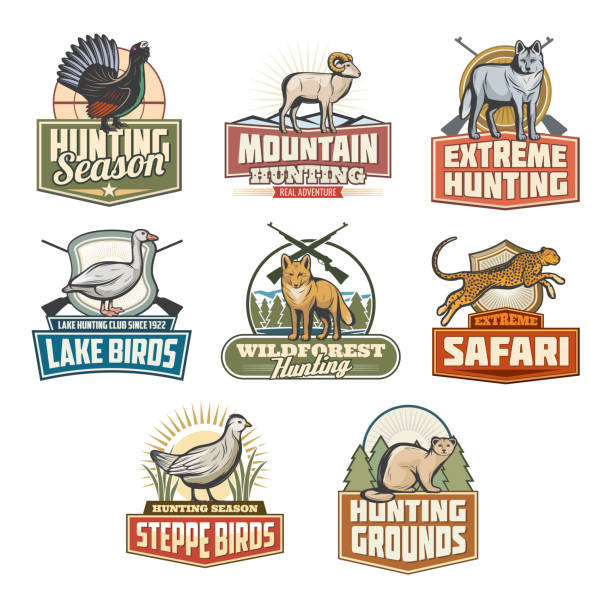 safari-jagd-jagdsaison-vektor-tiere-icons - pheasant hunter stock-grafiken, -clipart, -cartoons und -symbole