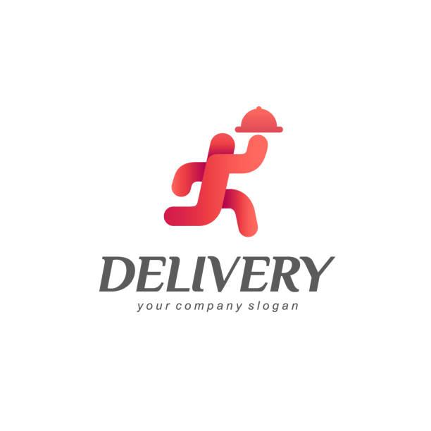 vektor-design-ikone für den lieferservice - pizza delivering running men stock-grafiken, -clipart, -cartoons und -symbole