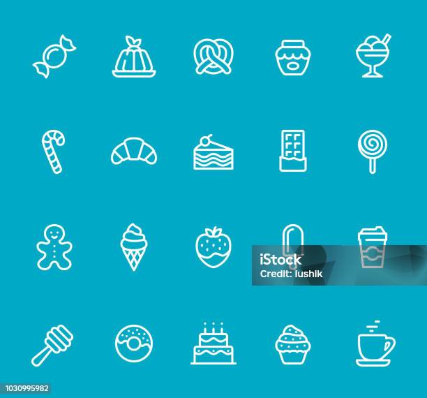 Sweets Line Icon Set Stock Illustration - Download Image Now - Icon Symbol, Chocolate, Pretzel