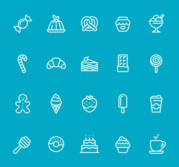 Vector illustration of Sweets - line icon set