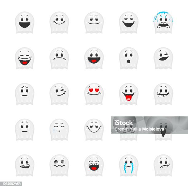 Vector Set Of Halloween Emoticons Stock Illustration - Download Image Now - Ghost, Emoticon, Anthropomorphic Smiley Face