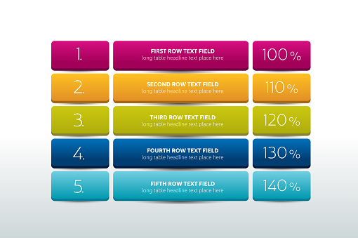 Table, schedule design template with 5 row. Vector banner.