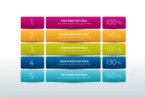 Vector illustration of Table, schedule design template with 5 row. Vector banner.