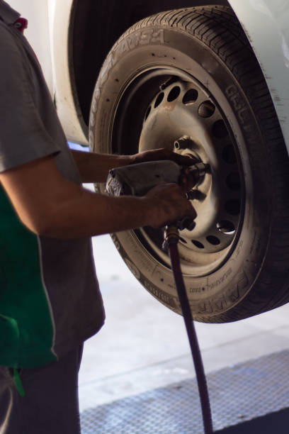 Tire changing at car service
