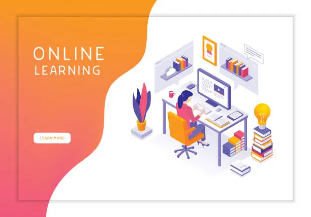 Vector illustration of Online learning