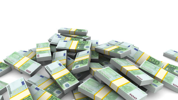 Pile of packs of Euro bills stock photo