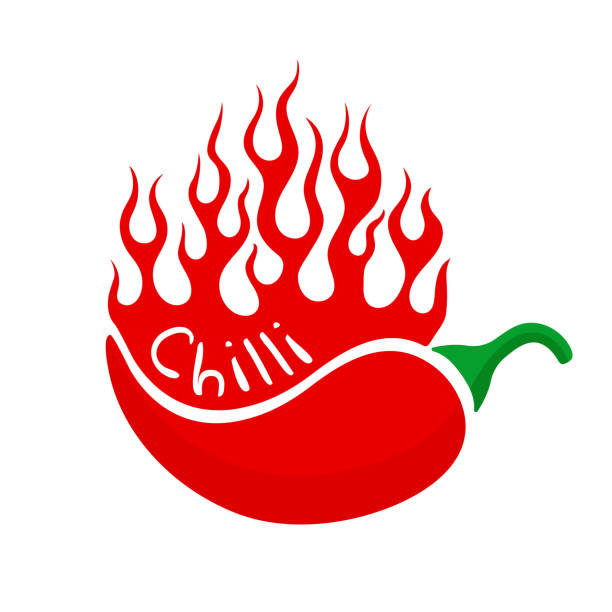 stockillustraties, clipart, cartoons en iconen met platte vector tekening met spaanse peper en brandende vlammen - chili pepper