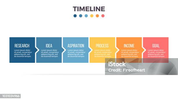 Business Infographics Timeline With 6 Steps Options Squares Vector Template Stock Illustration - Download Image Now
