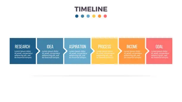 Vector illustration of Business infographics. Timeline with 6 steps, options, squares. Vector template.