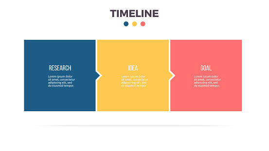 Business infographics. Timeline with 3 steps, options, squares. Vector template.
