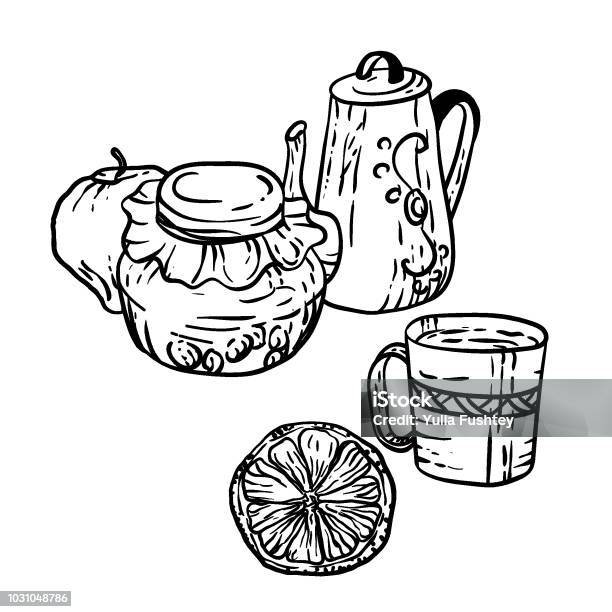 Coloring Page In Vector With Household Autumn Elements Stock Illustration - Download Image Now